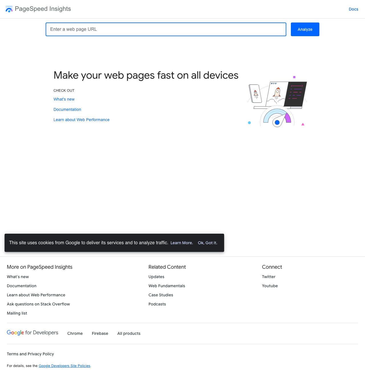 Google PageSpeed Insights tool showing Core Web Vitals metrics for a website