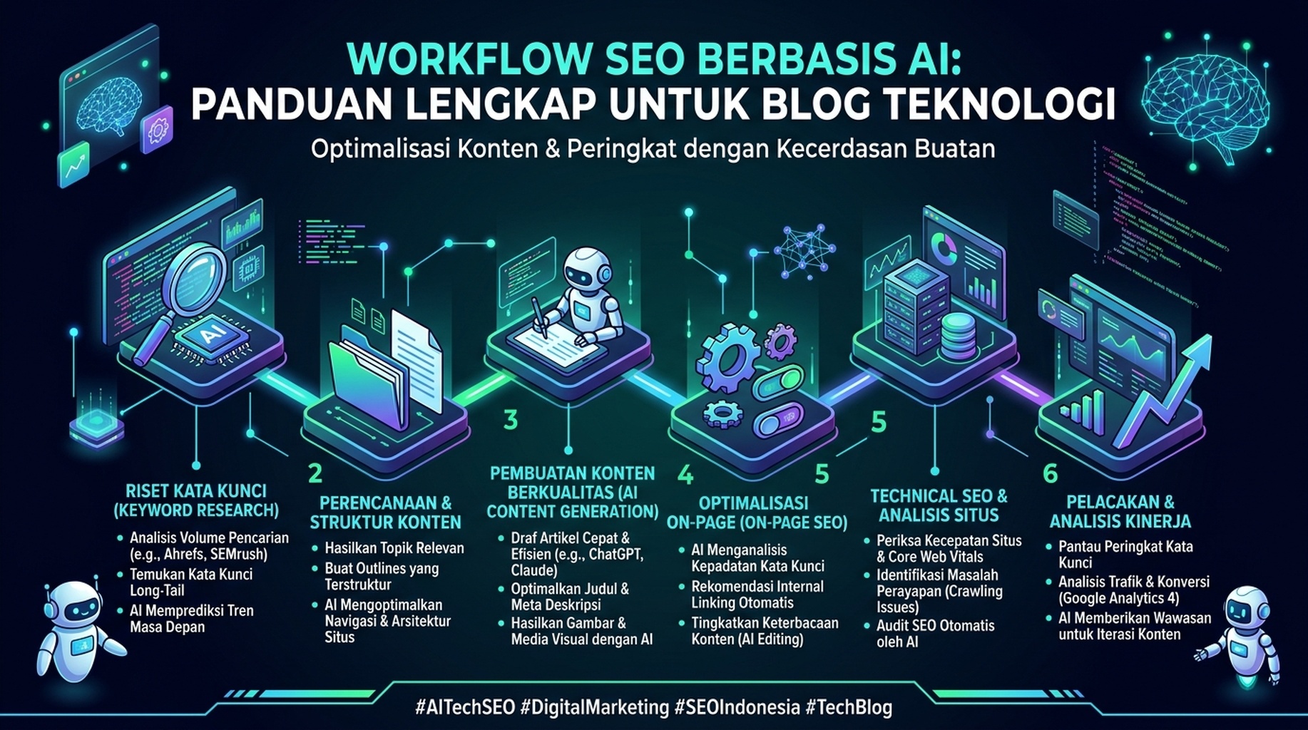 Diagram alur kerja riset keyword AI agent dari topik awal hingga brief yang diprioritaskan dengan langkah persetujuan manusia