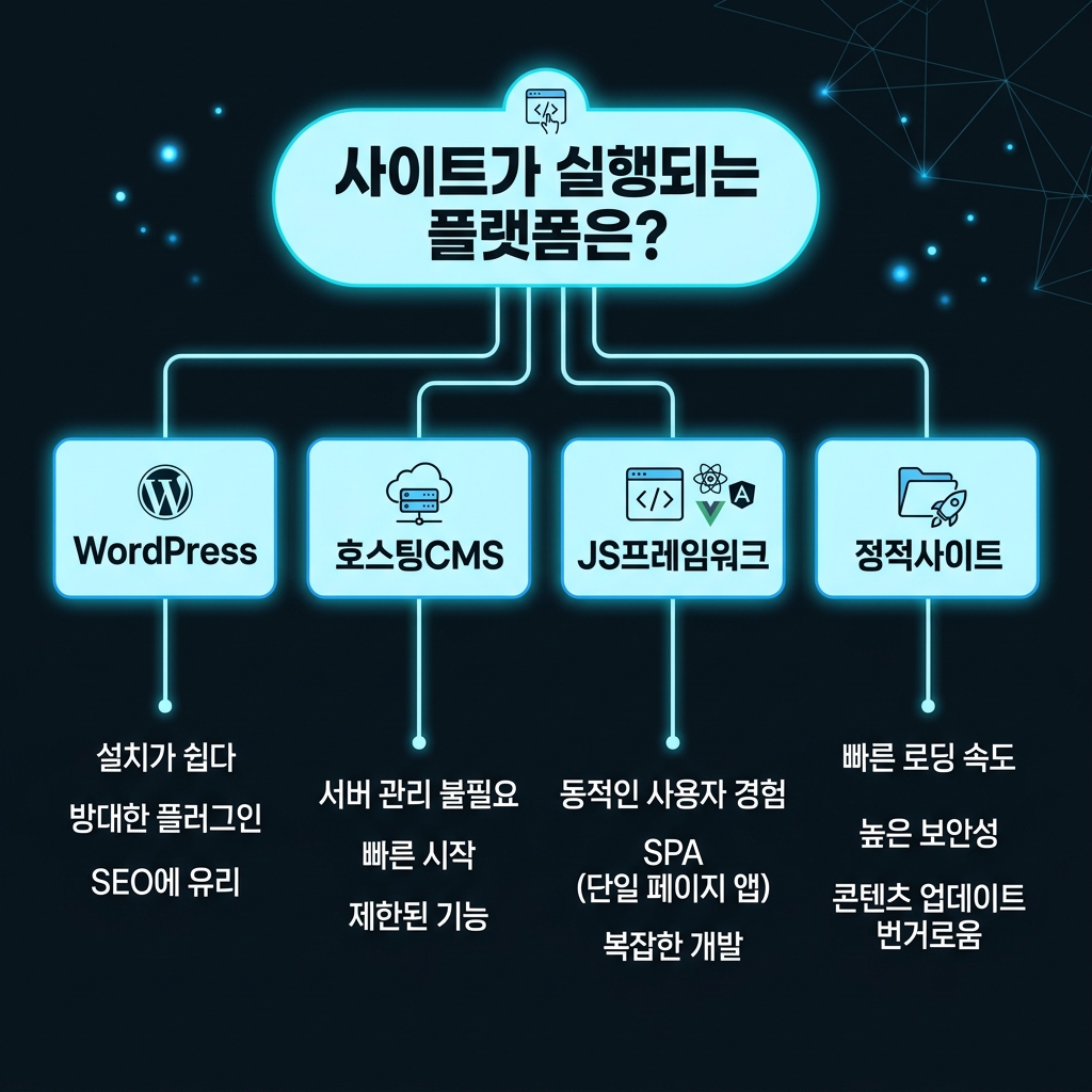 플랫폼 결정 순서도 — 사이트 구축 방식에 따라 사이트맵 경로 선택