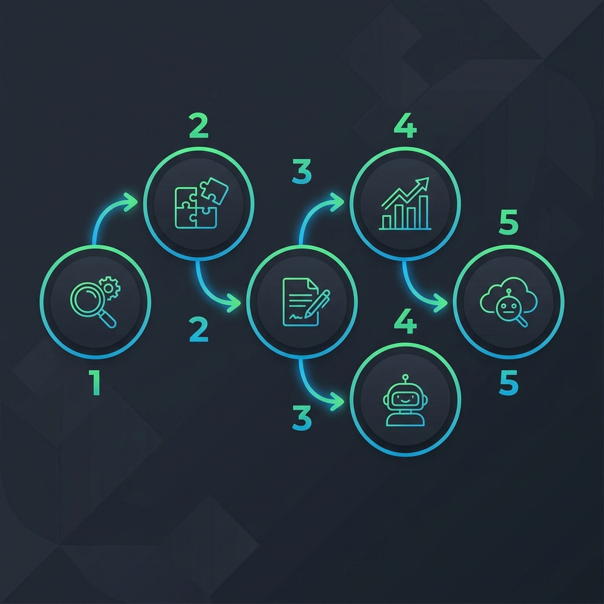 Parasite SEO workflow diagram showing the 5-step process from keyword research through AI citation monitoring