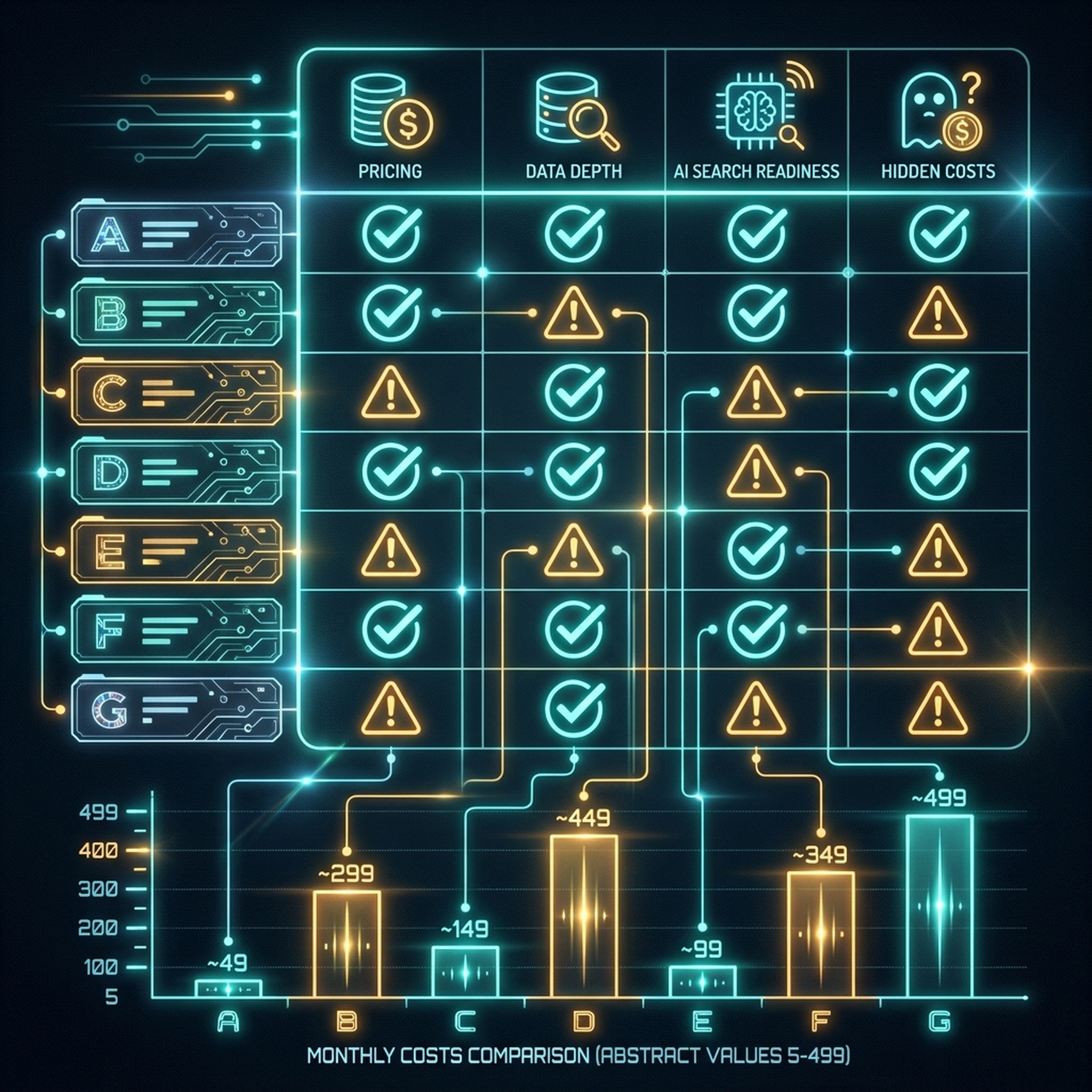 Seven SEO data APIs compared across pricing, data depth, AI search readiness, and hidden costs.