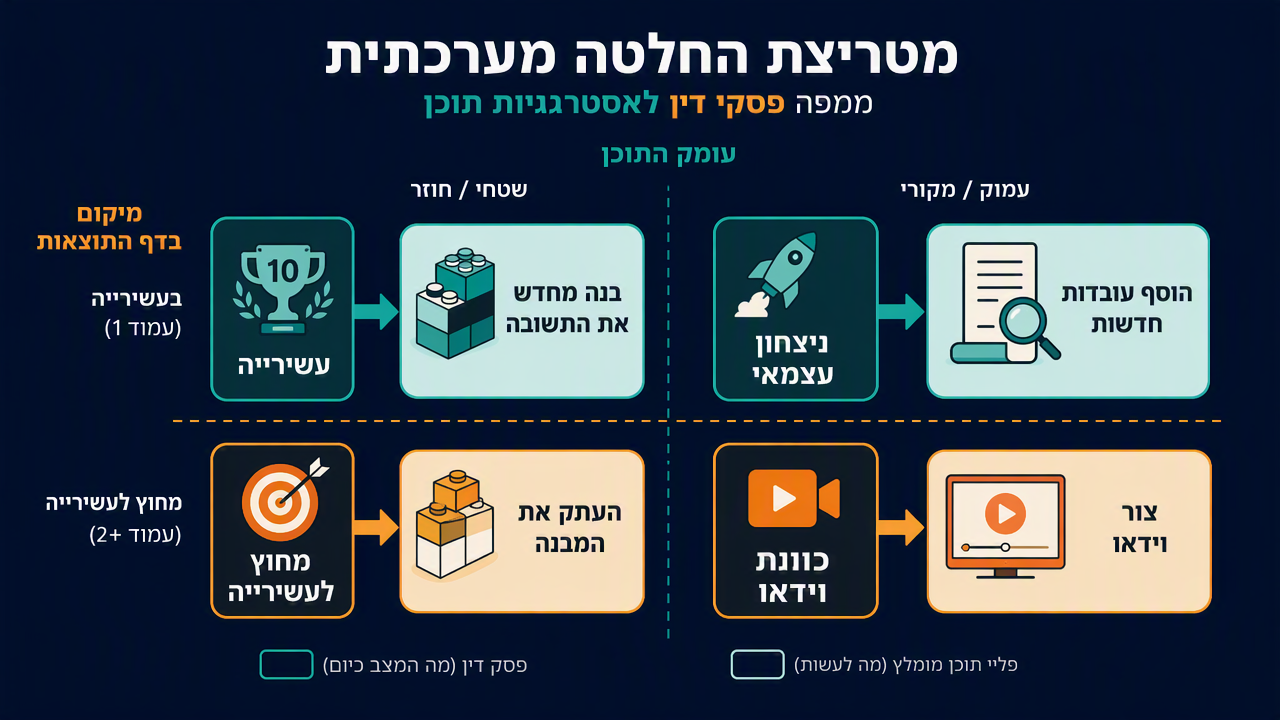 מטריצת החלטה הממפה את ארבעת פסקי הדין הציטוטיים למשמעותם ולמהלך התוכן שכל אחד מפעיל.