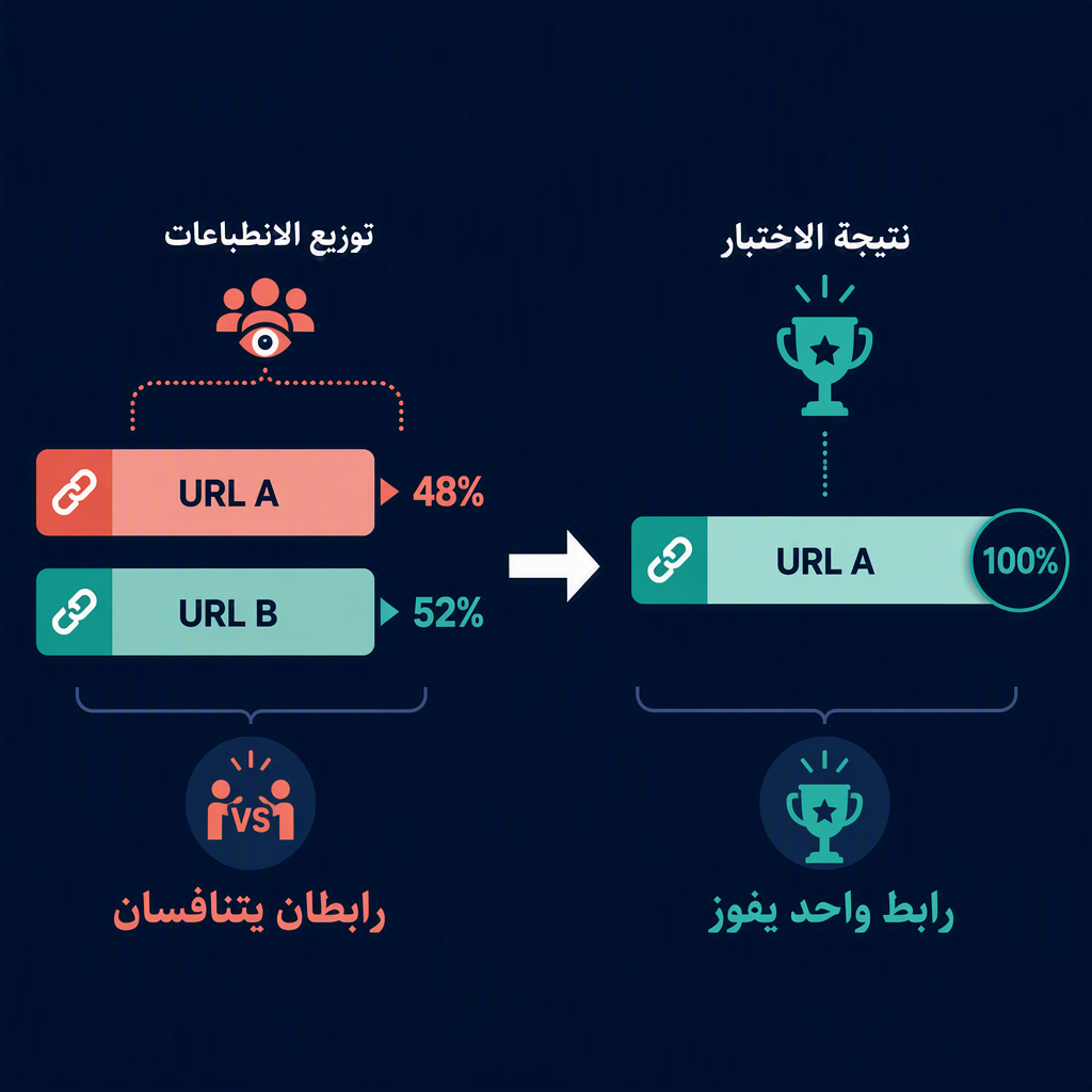 قبل وبعد دمج المحتوى: رابطان متنافسان يتقاسمان مرات الظهور يصبحان صفحة واحدة باقية تفوز بالاستعلام.