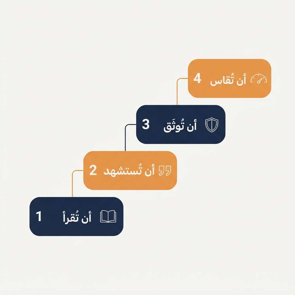 مخطط سلم لطبقات GEO الأربع: أن تُقرأ، أن تُستشهد، أن تُوثق، أن تُقاس