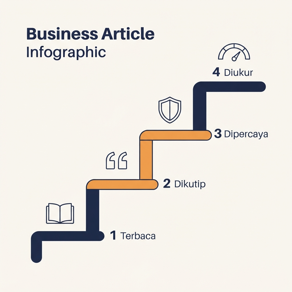 Diagram tangga empat lapisan GEO: terbaca, dikutip, dipercaya, diukur