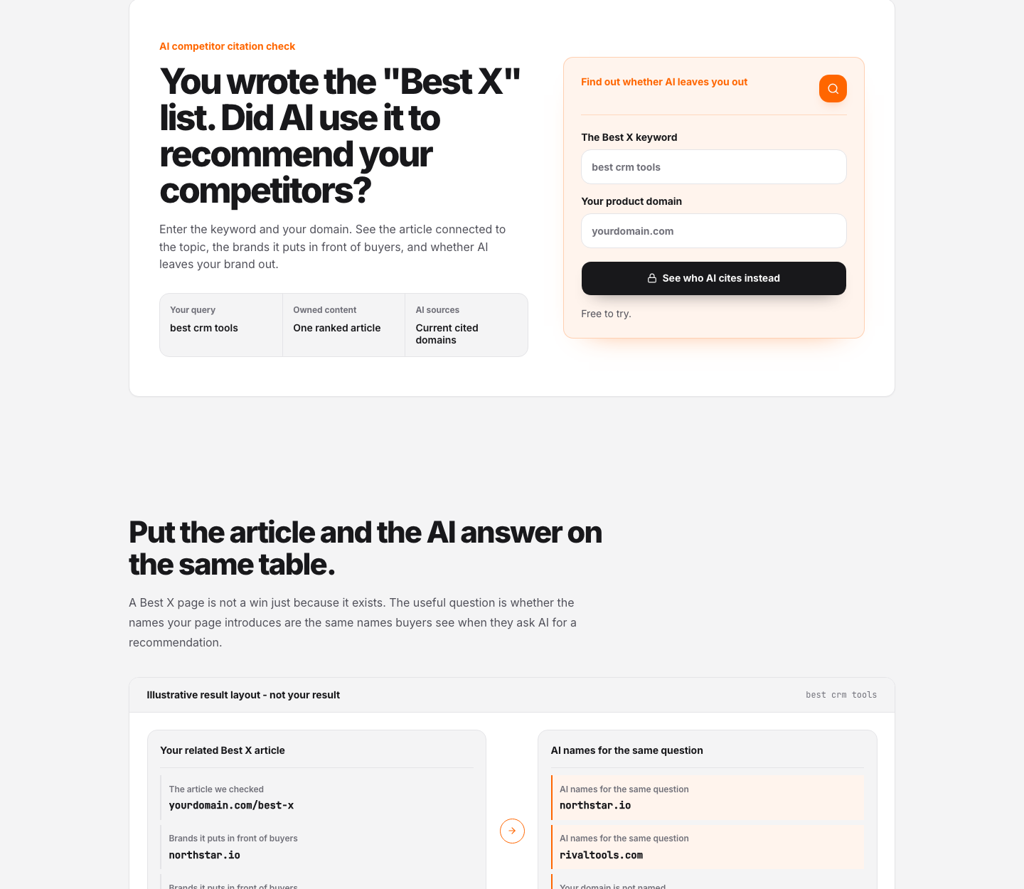 Auspia Best Tools List Debiaser check form with keyword and domain inputs and the side-by-side comparison table