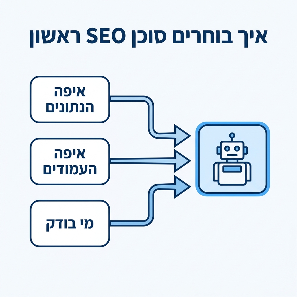 תרשים זרימה לבחירת סוכן SEO ראשון לפי היכן שהנתונים, העמודים והסוקרים נמצאים