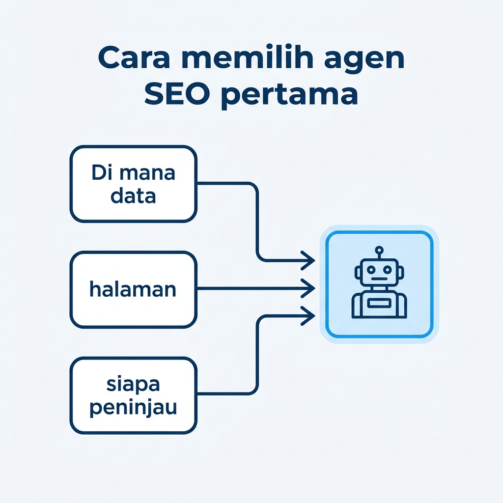 Alur keputusan memilih agen SEO pertama berdasarkan tempat data, halaman, dan penelaah Anda berada