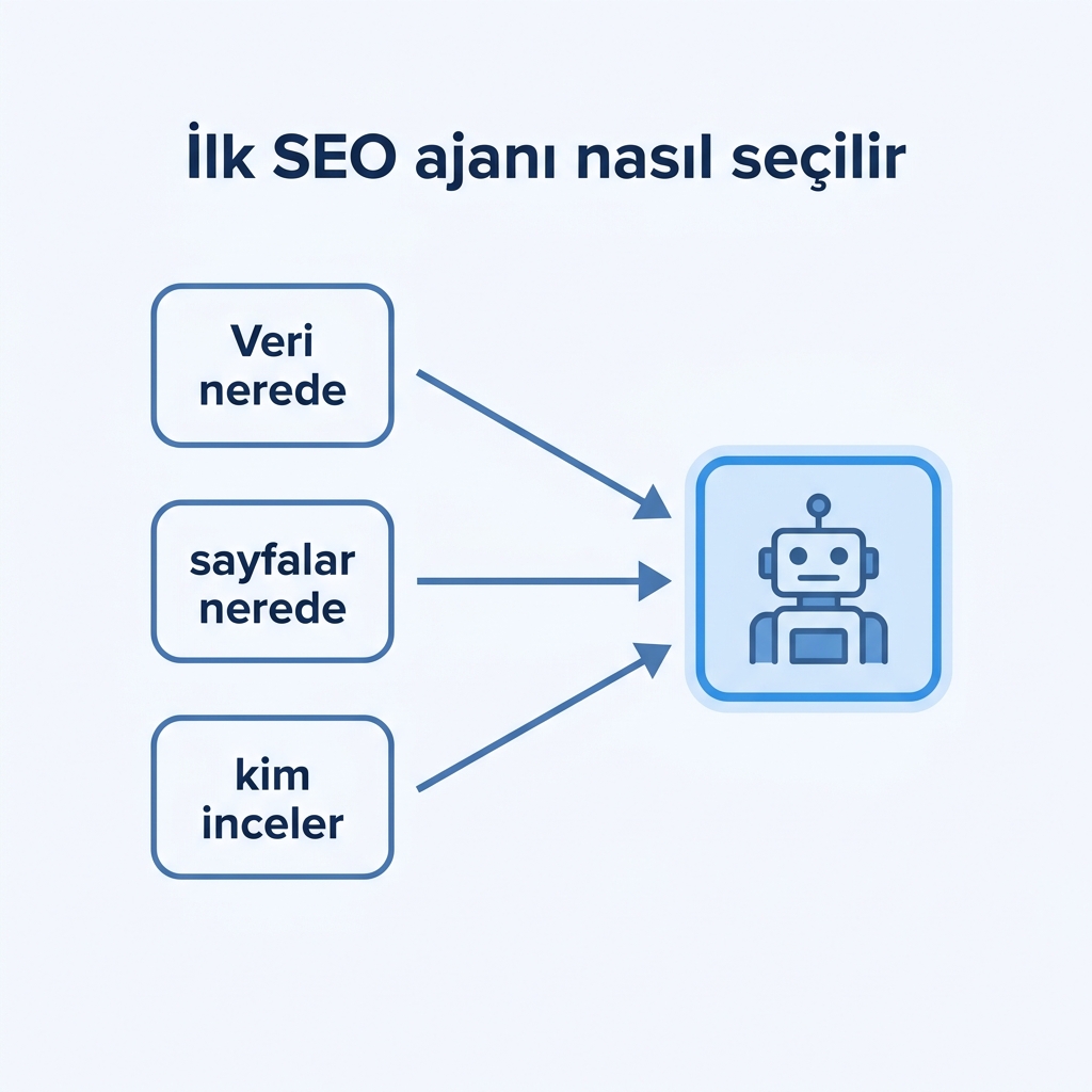 Verinizin, sayfalarınızın ve inceleyenlerinizin nerede olduğuna göre ilk SEO ajanını seçme karar akışı