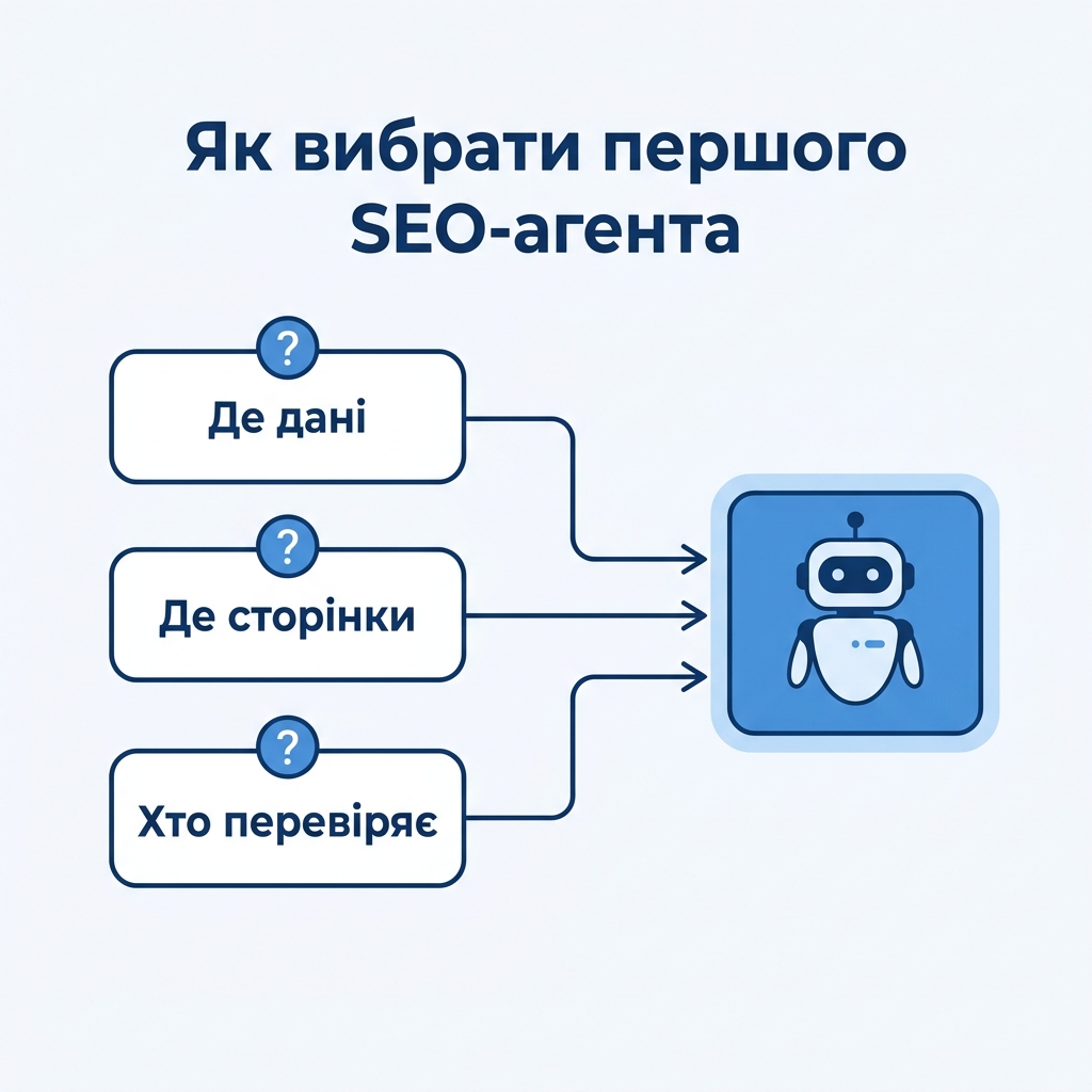 Схема вибору першого SEO-агента залежно від того, де живуть ваші дані, сторінки та перевірячі