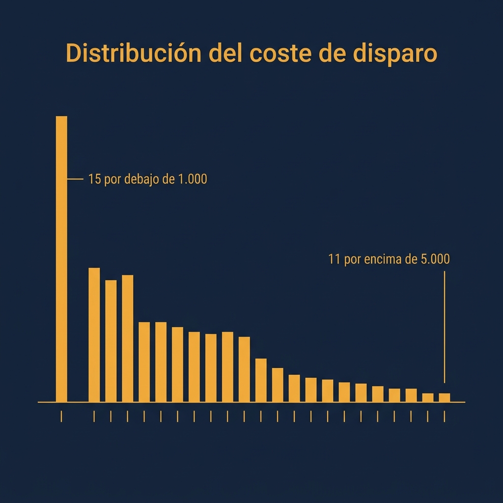 Histograma del coste de invocación en 76 archivos de skill, con 15 skills por debajo de 1.000 tokens, una mediana cerca de 1.850 y 11 skills por encima de 5.000