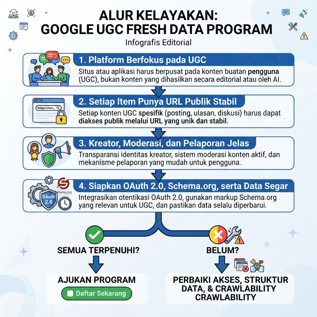 Alur keputusan untuk memeriksa kelayakan Google UGC Fresh Data Program.