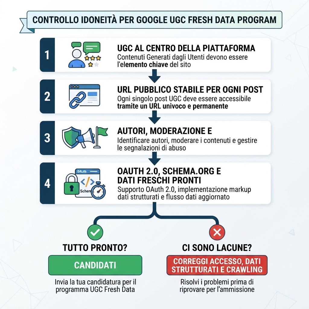 Flusso decisionale per verificare i requisiti del Google UGC Fresh Data Program.