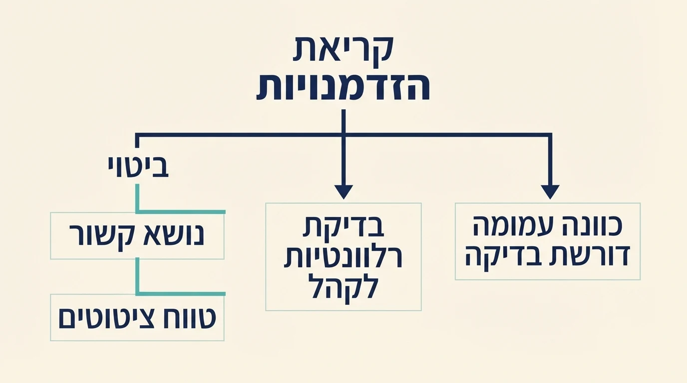 תרשים לקריאת רשימת הזדמנויות חוצת נושאים באמצעות הביטוי, הנושא הקשור וטווח הציטוטים.