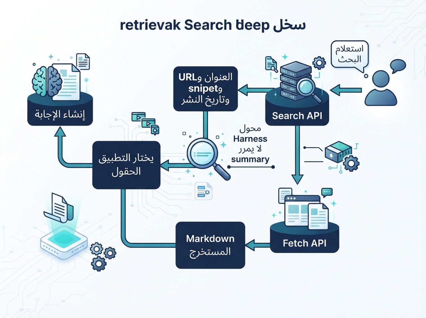 المسارات المختلفة التي يستخدم بها التطبيق نتائج بحث DeepSeek والمحتوى المسترجع