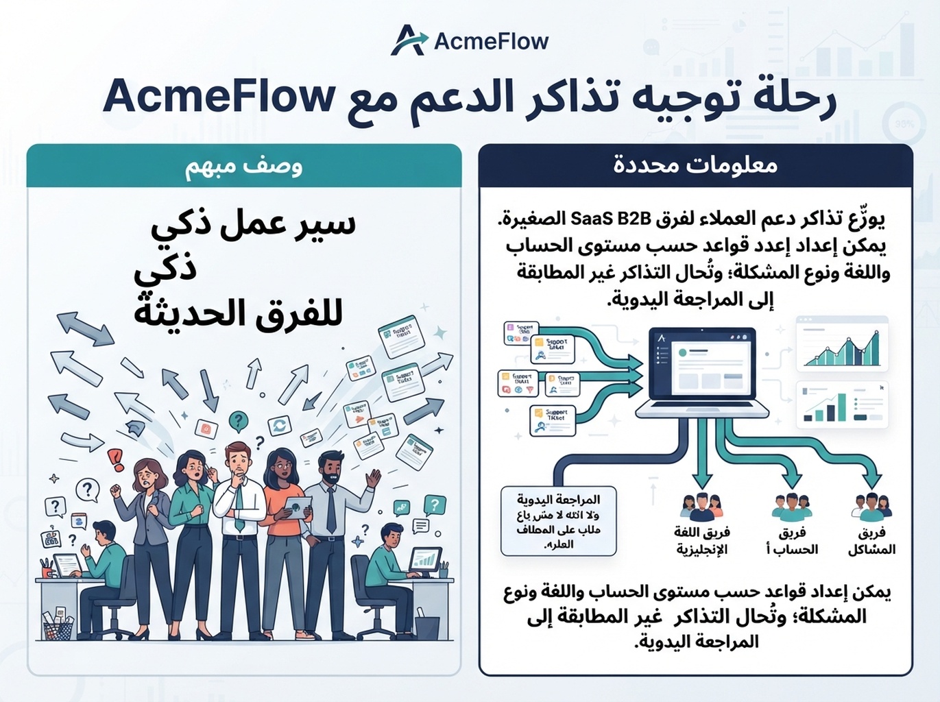 مقارنة صياغة AcmeFlow الخيالية لتوضيح قدرة توجيه الدعم وقيودها