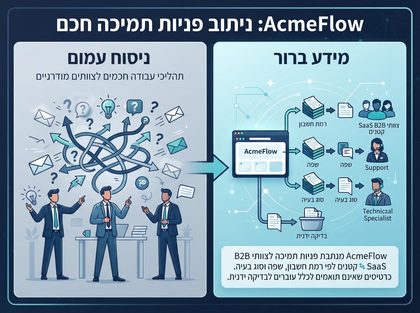 השוואה בין נוסחי AcmeFlow המדגישים יכולת ניתוב תמיכה ואת מגבלותיה