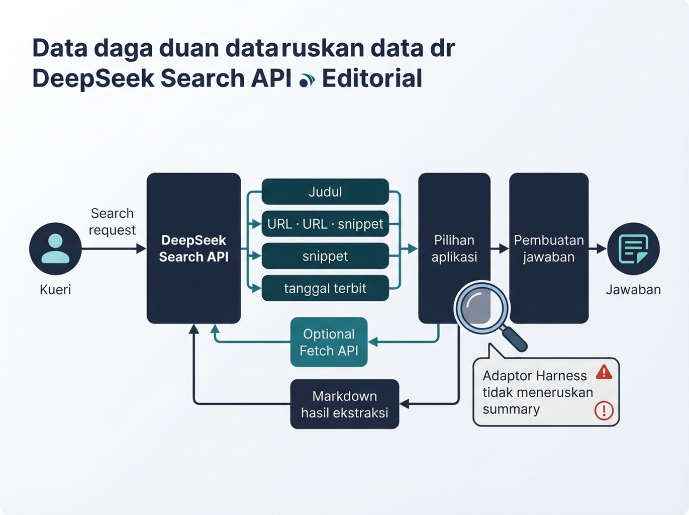 Berbagai jalur yang digunakan aplikasi untuk memanfaatkan hasil pencarian dan konten yang diambil dari DeepSeek