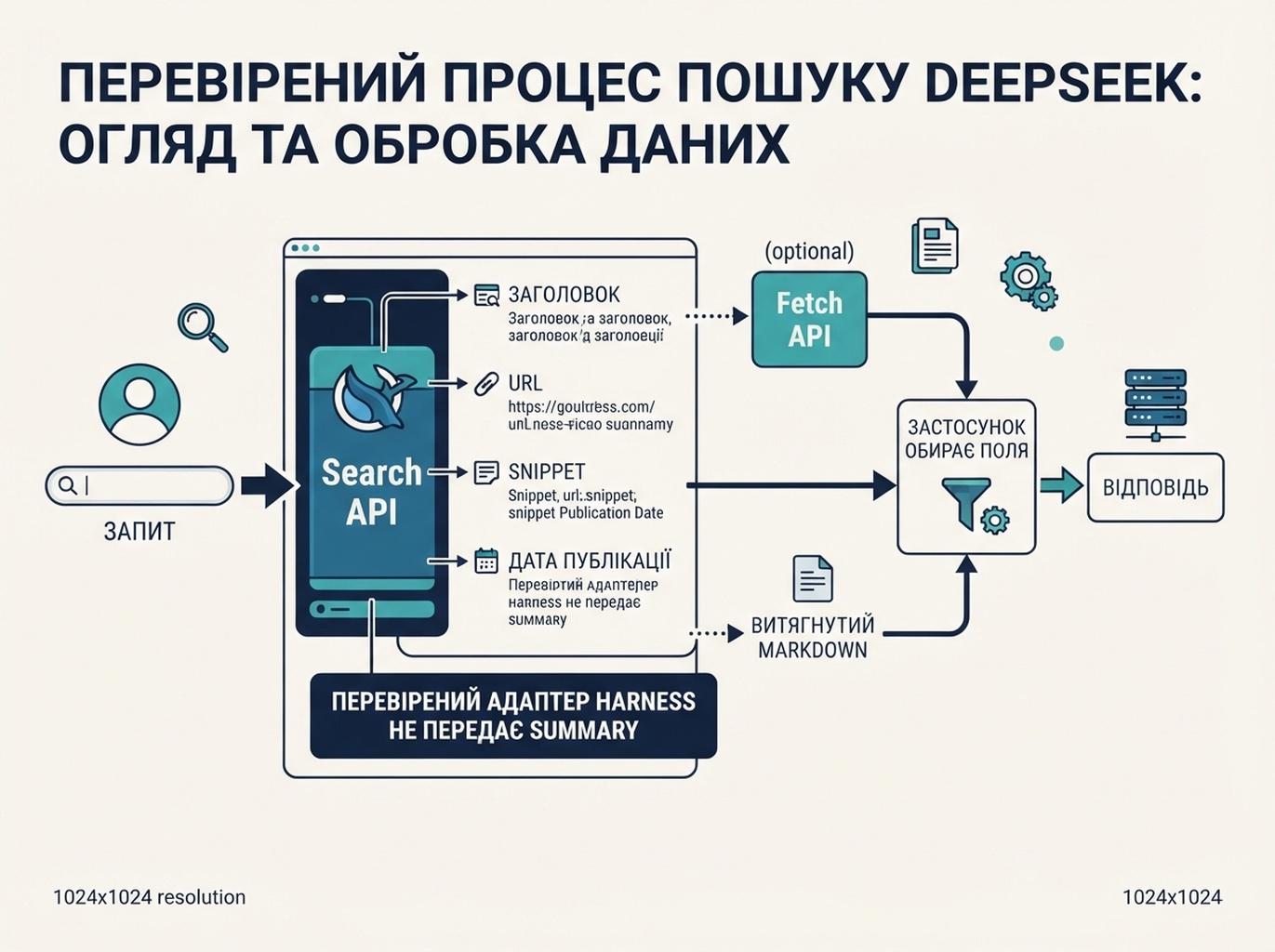 Різні способи, якими програма використовує результати DeepSeek Search і отриманий вміст сторінки