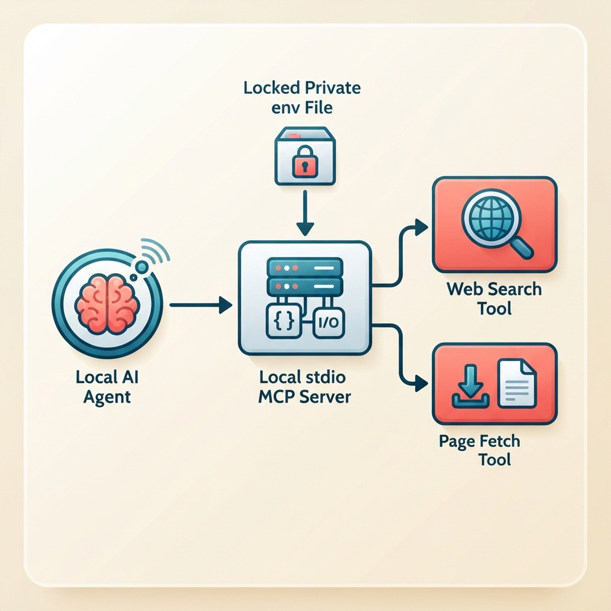 Hermes Agent 的 MCP 設定選用 deepseek_search 與 deepseek_fetch,並將 API 金鑰保存在私密環境檔案中。