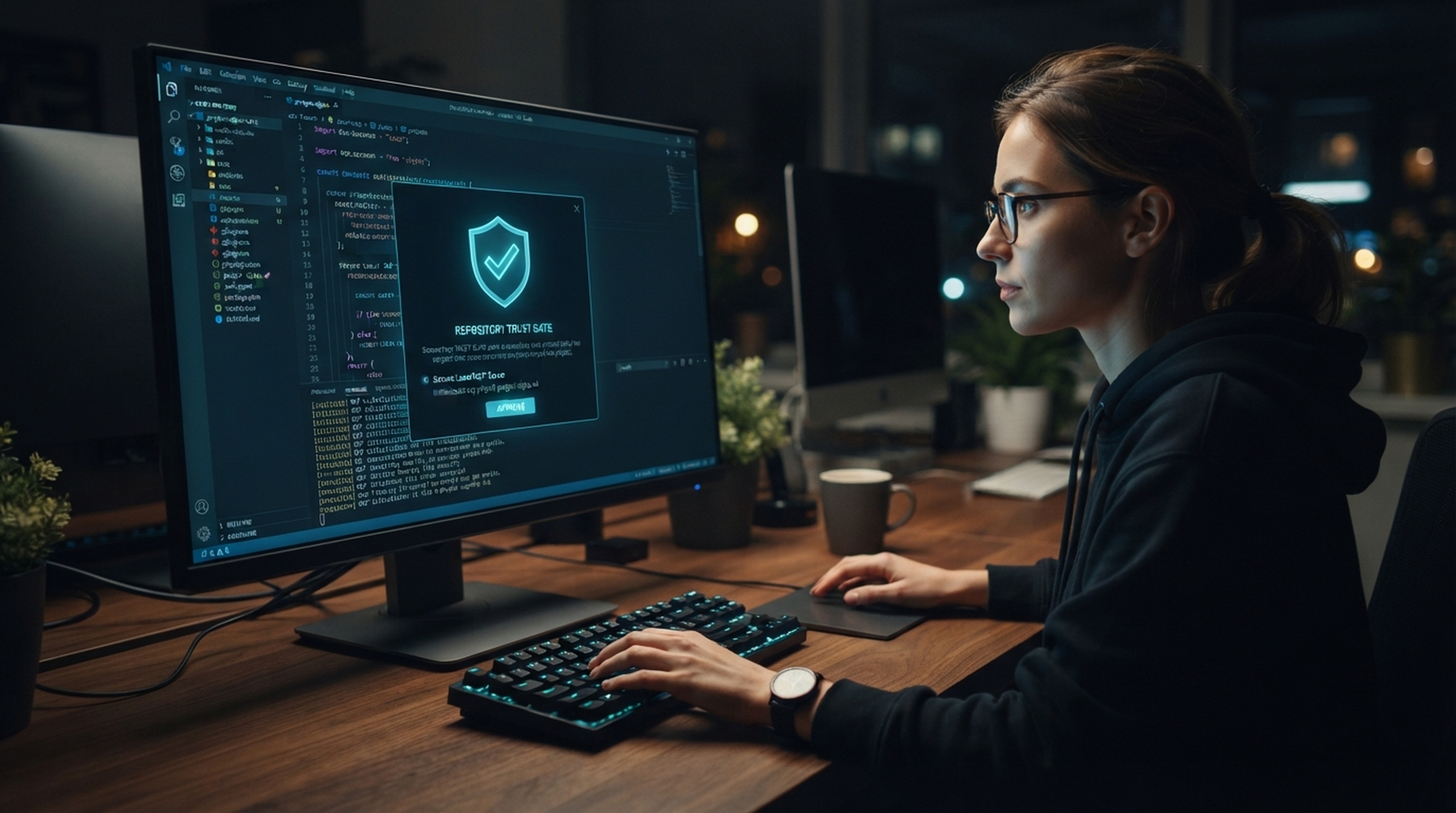 Copilot CLI がリポジトリ設定を信頼した後にローカル MCP ブリッジを起動する流れ。