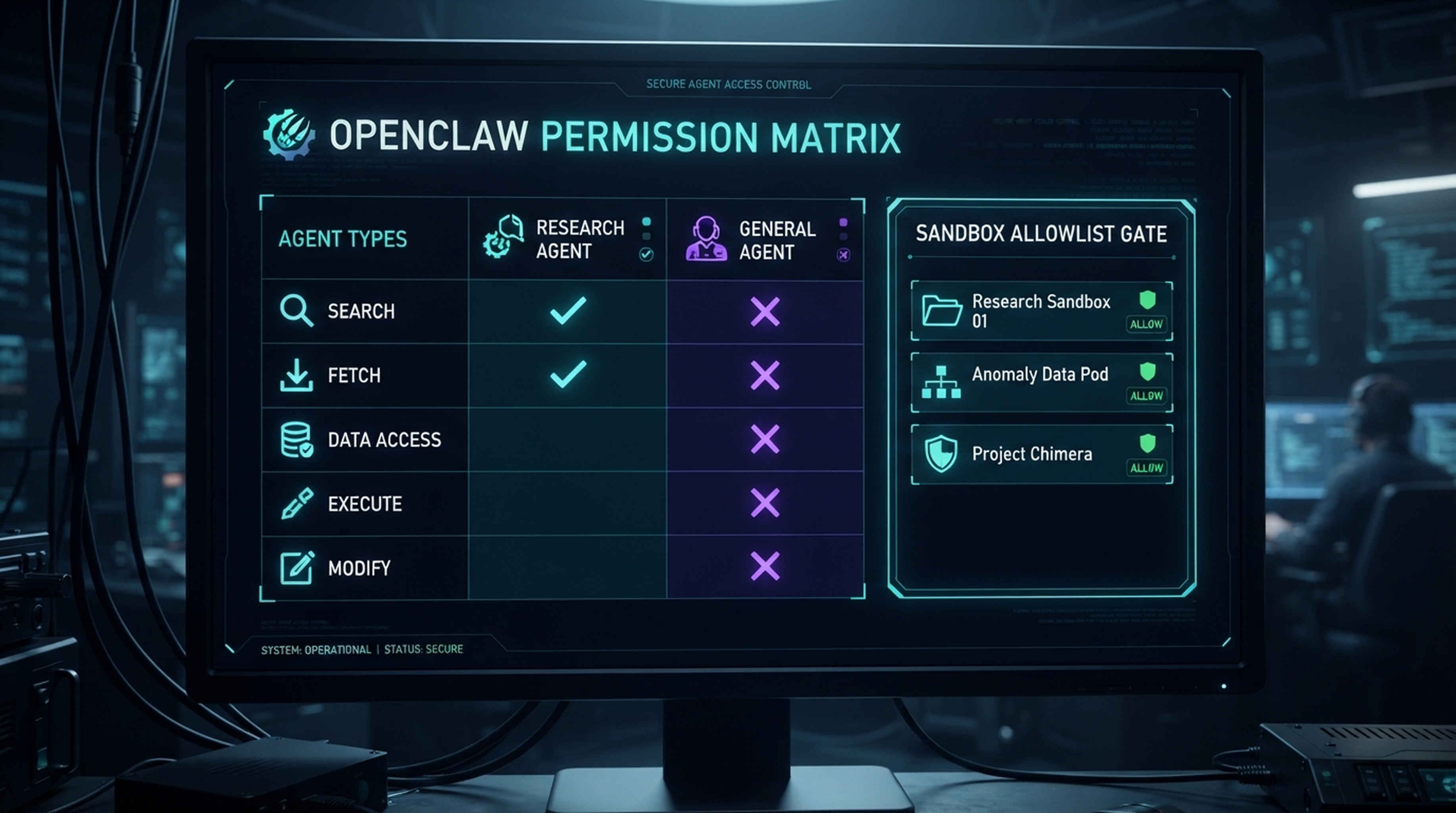 OpenClaw 권한표: 조사 Agent에는 Search와 Fetch를 허용하고 일반 Agent에서는 제외합니다.