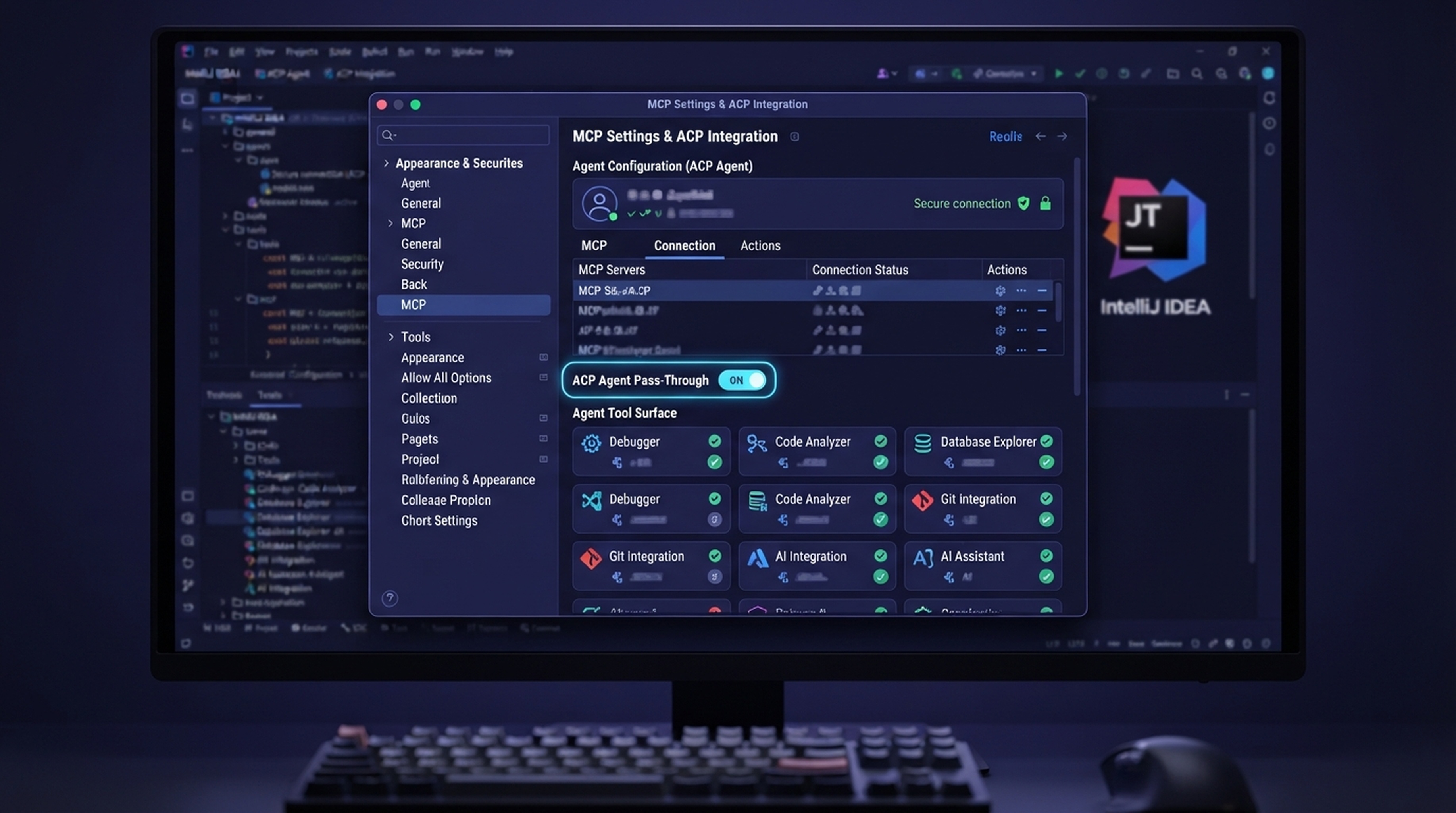 La configuración MCP de JetBrains debe pasar explícitamente los servidores personalizados a los agentes ACP.